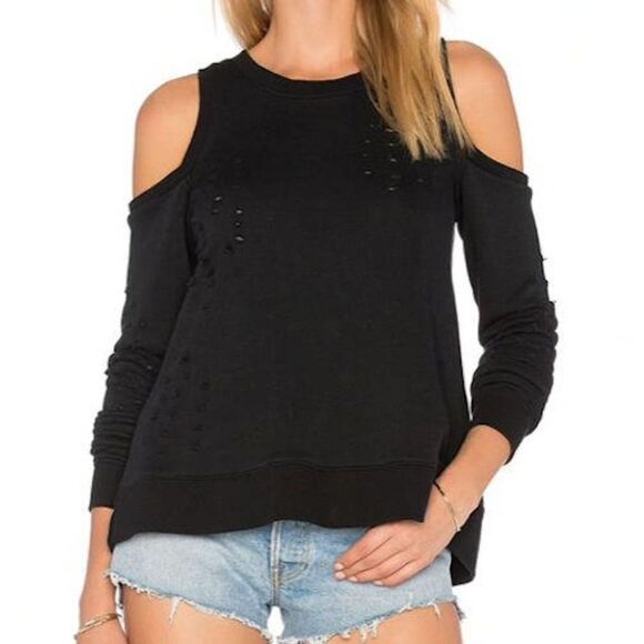 Central Park West Revolve Black Los Feliz Cold Shoulder Sweatshirt - Picture 1 of 3